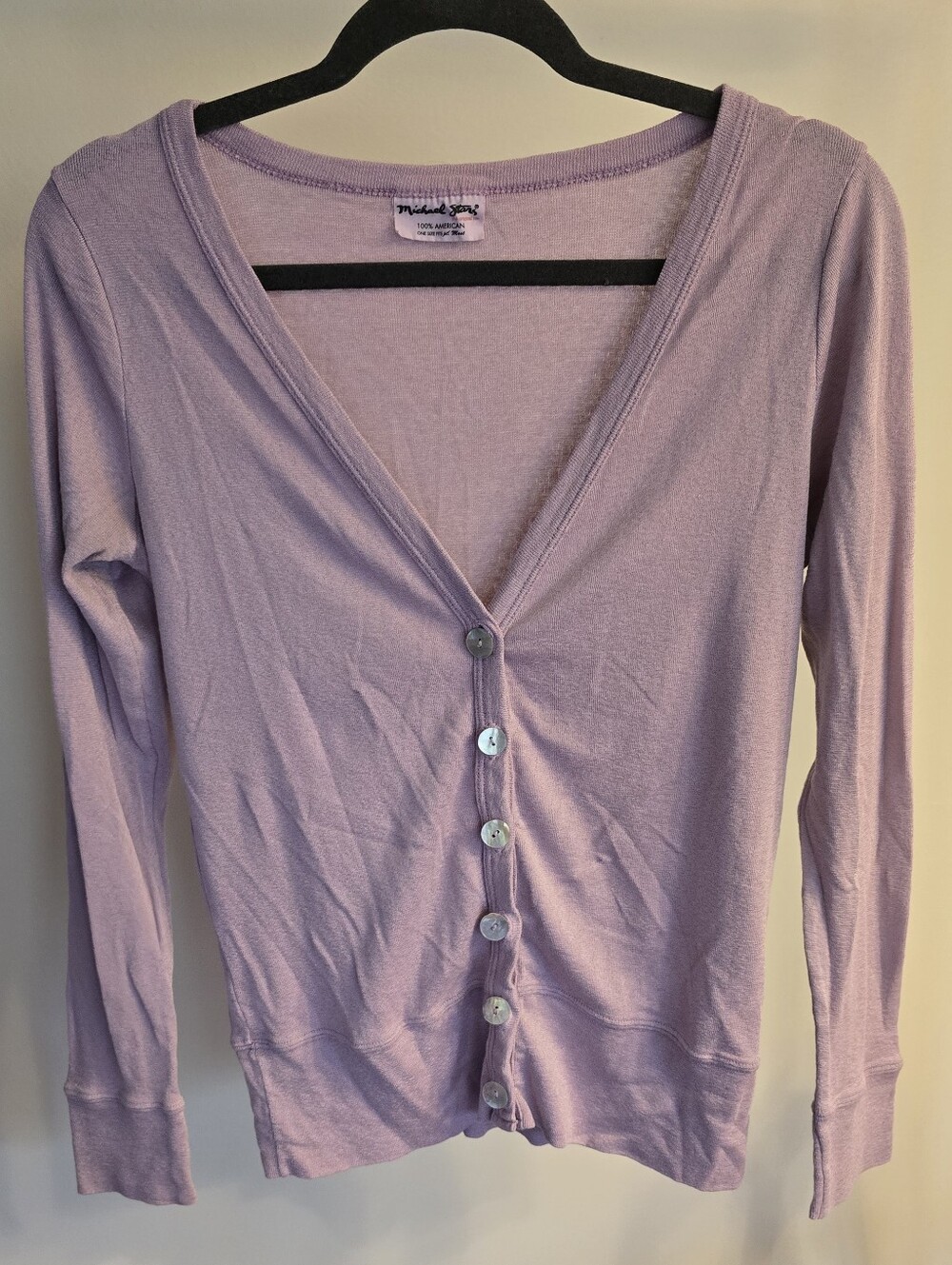 Michael Stars Lavender Purple V Neck Button Up Cardigan One Size